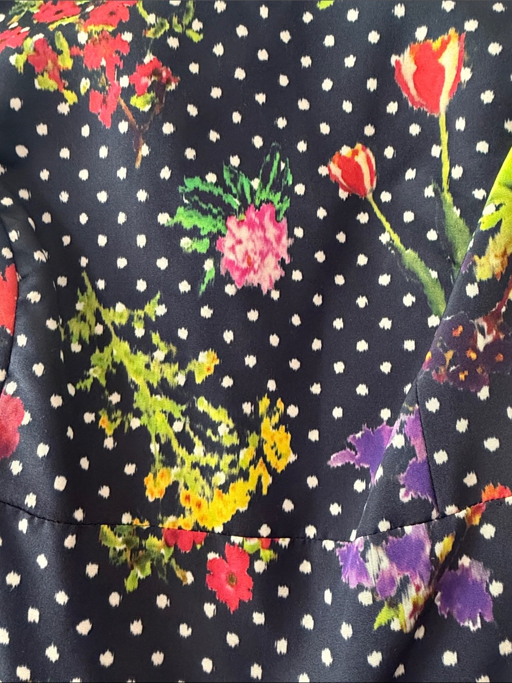 NWOT Oscar de la Renta Navy Floral Polka Dot Fit & Flare Dress - Picture 3 of 7